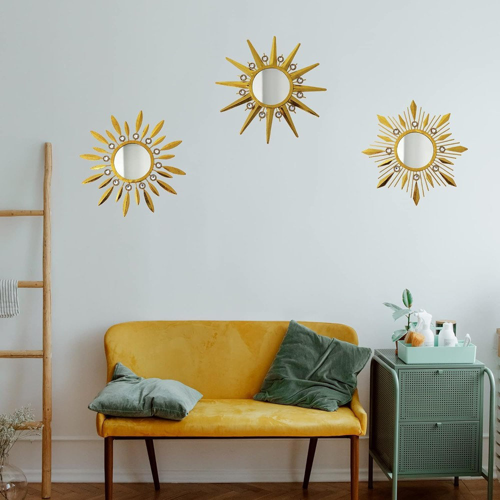 Mercer41 Champagne Gold Round Mirrors For Wall Pack Of 3 Decorative